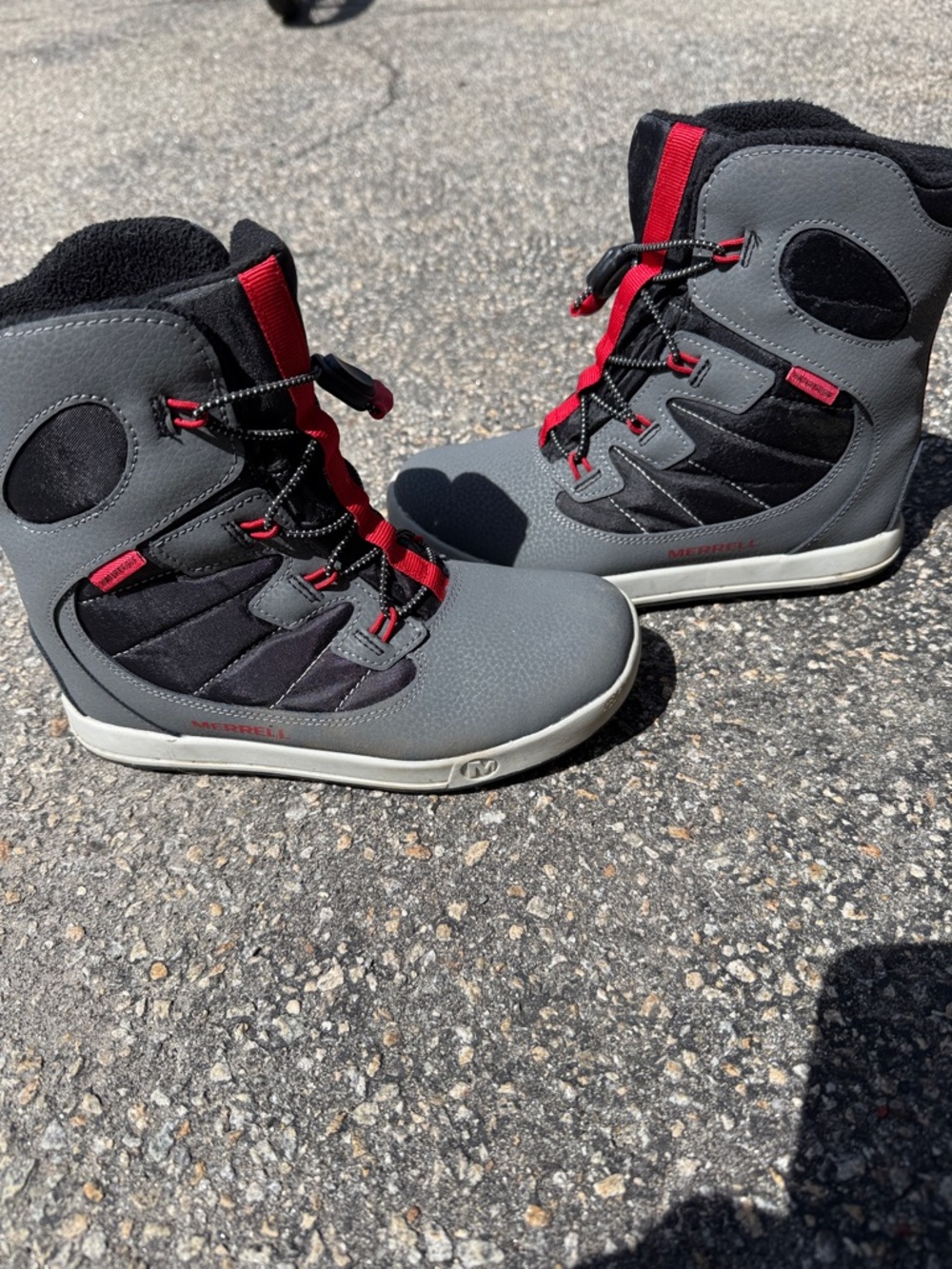 Merrell Gray and Black Boots with Red Accents